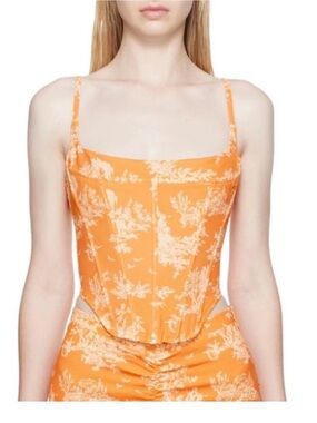 Miaou Orange and Cream Floral Cowl Neck Corset